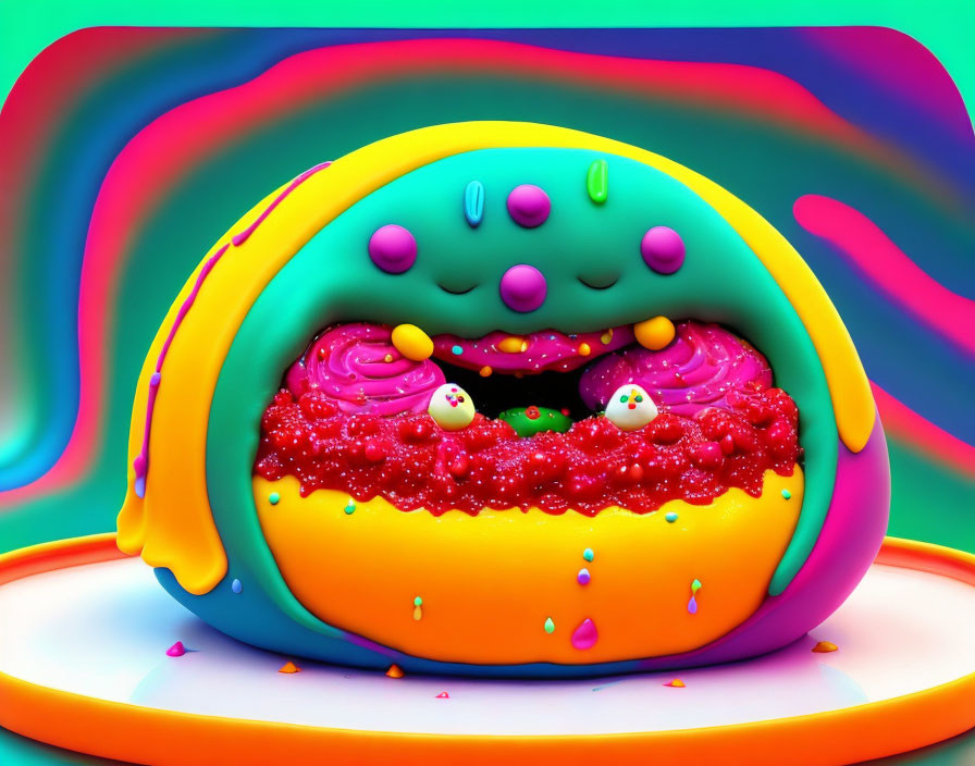 Colorful 3D illustration of happy taco with vibrant rainbow patterns