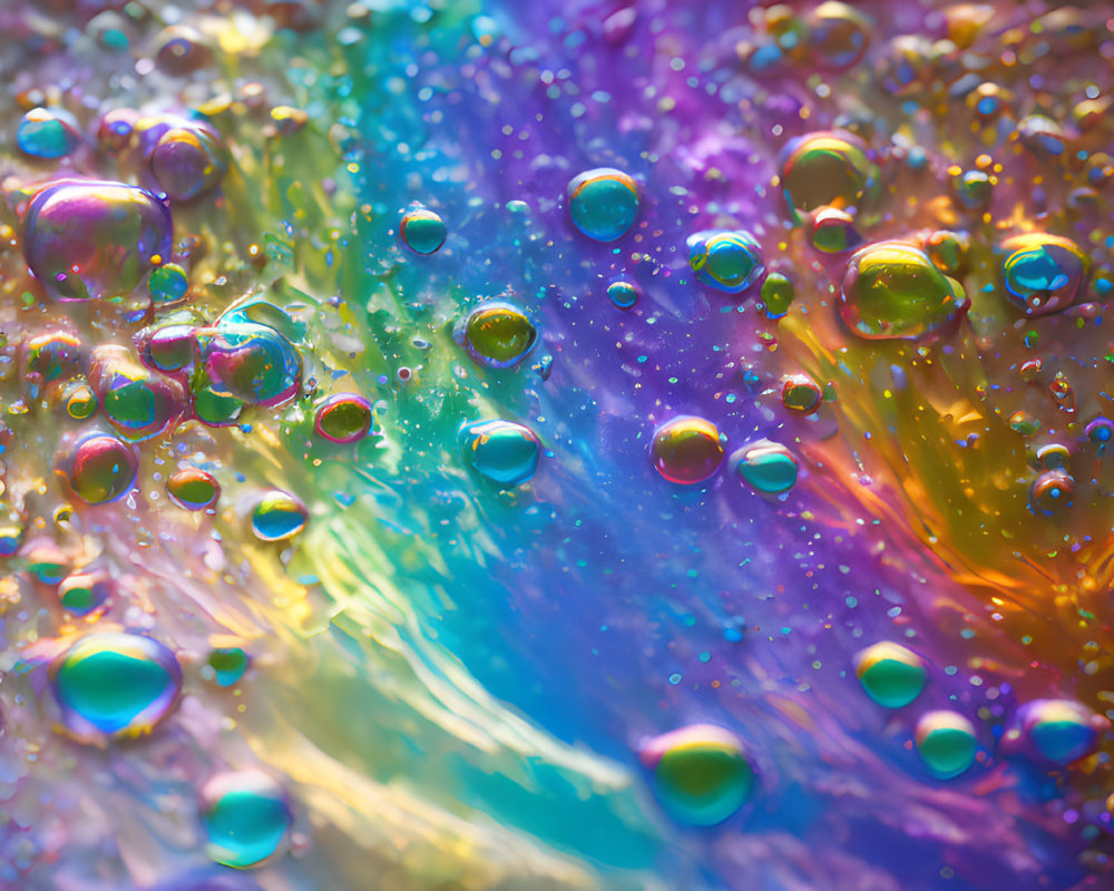 Colorful Water Drops Macro Photo with Rainbow-Like Reflections