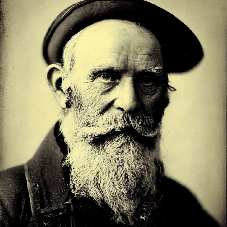 Elderly man with full beard in sepia-toned vintage photo