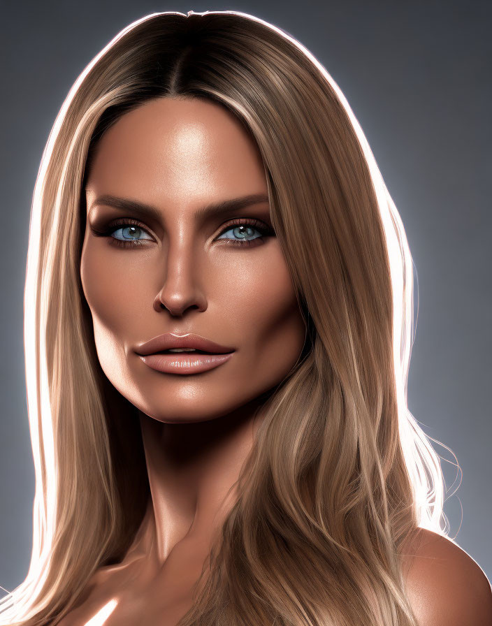 Blonde Woman with Blue Eyes in 3D Render