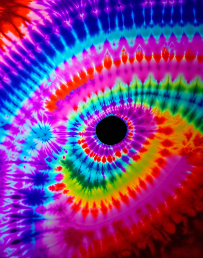 Colorful Psychedelic Tie-Dye Pattern with Central Black Circle