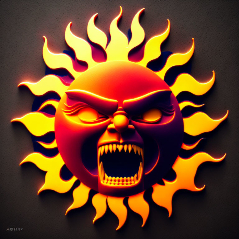 Angry sun 3D graphic with exaggerated facial features