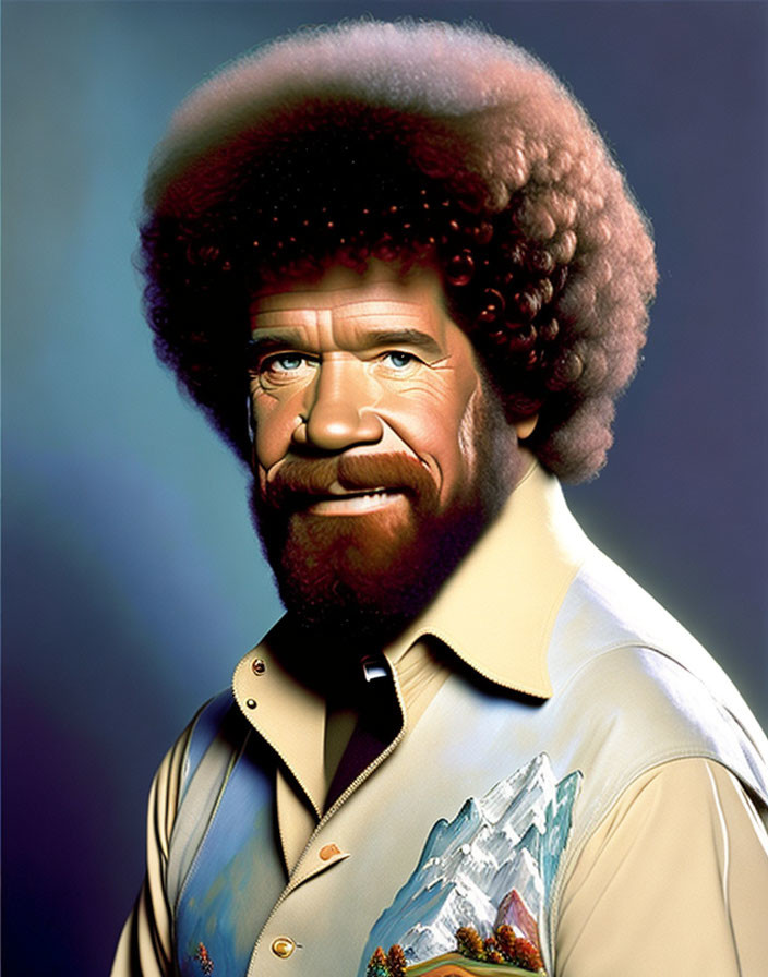 Man with Large Afro and Landscape Painting Shirt