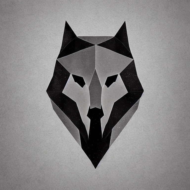 Abstract Geometric Black Wolf Illustration on Textured Grey Background