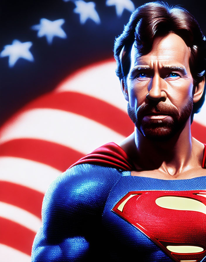 Superman portrait with stylized American flag background