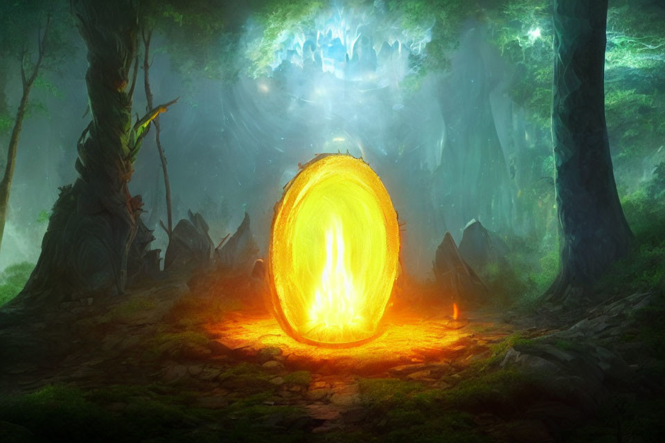 Mystical Glowing Portal in Lush Forest Clearing