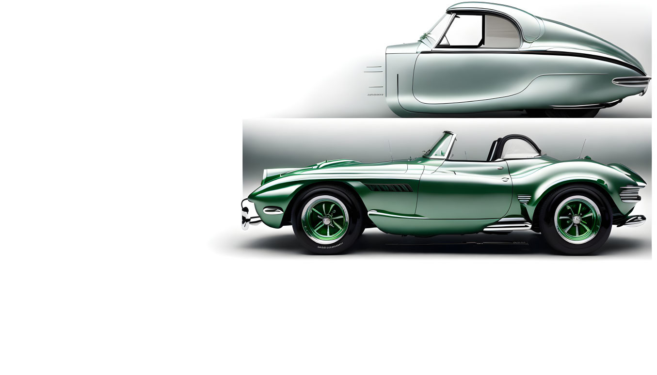 Classic Green Convertible Sports Car with White Striped Design & Chrome Accents in Stylized Illustr