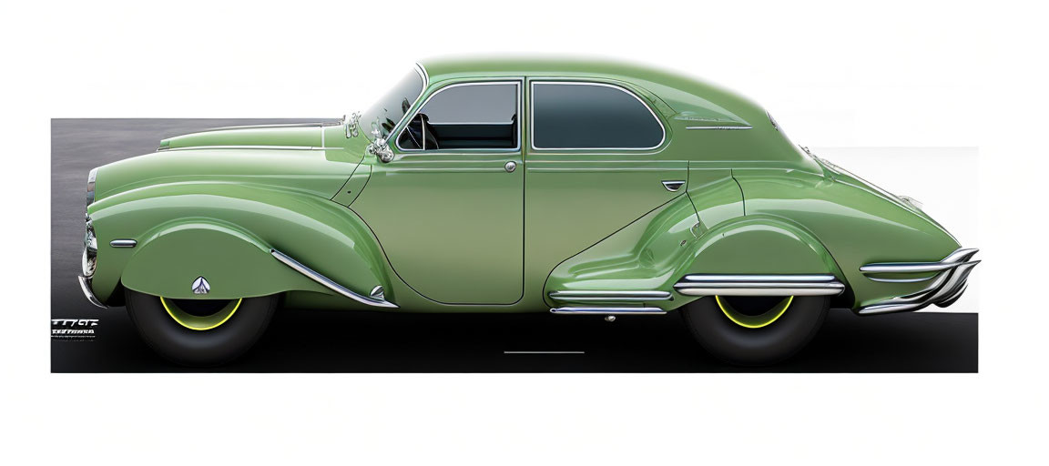 Classic Green Car with Streamlined Design and Chrome Accents