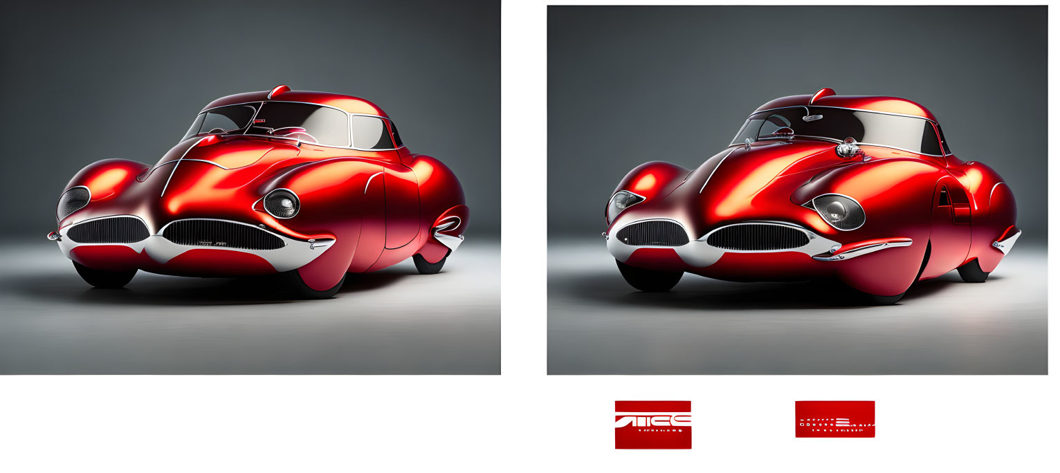 Stylized red vintage sports car with "RISE" logo