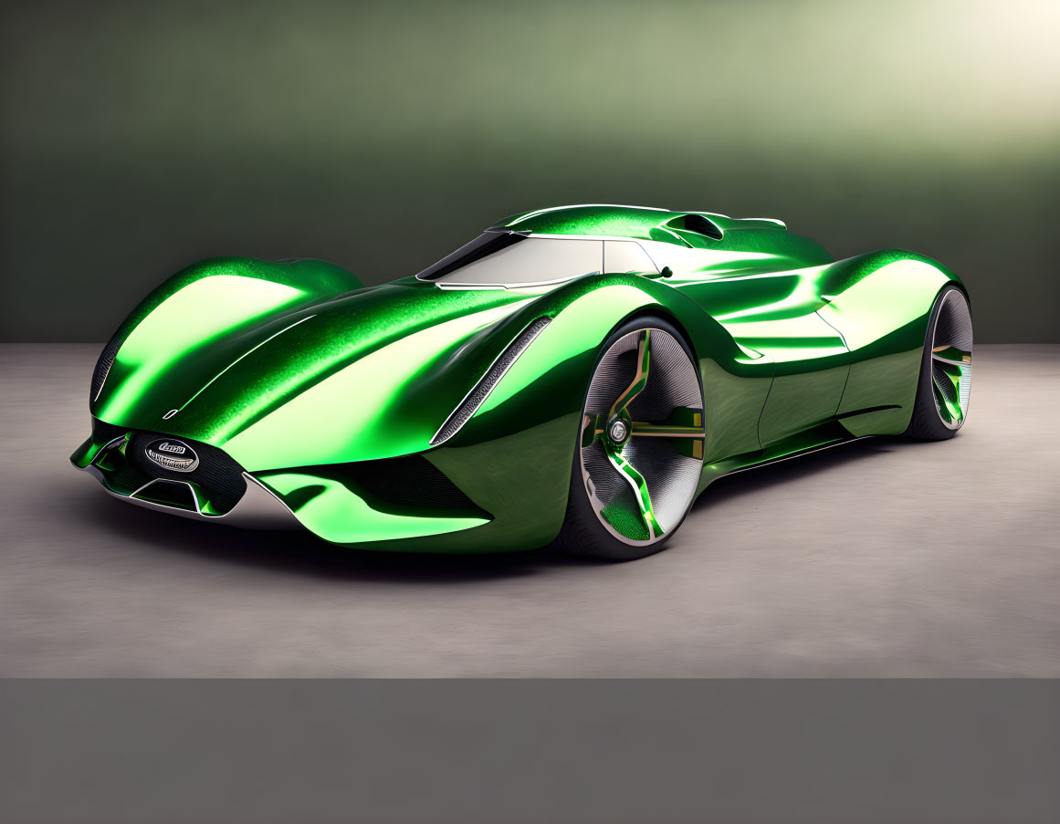 Sleek futuristic green sports car with innovative design