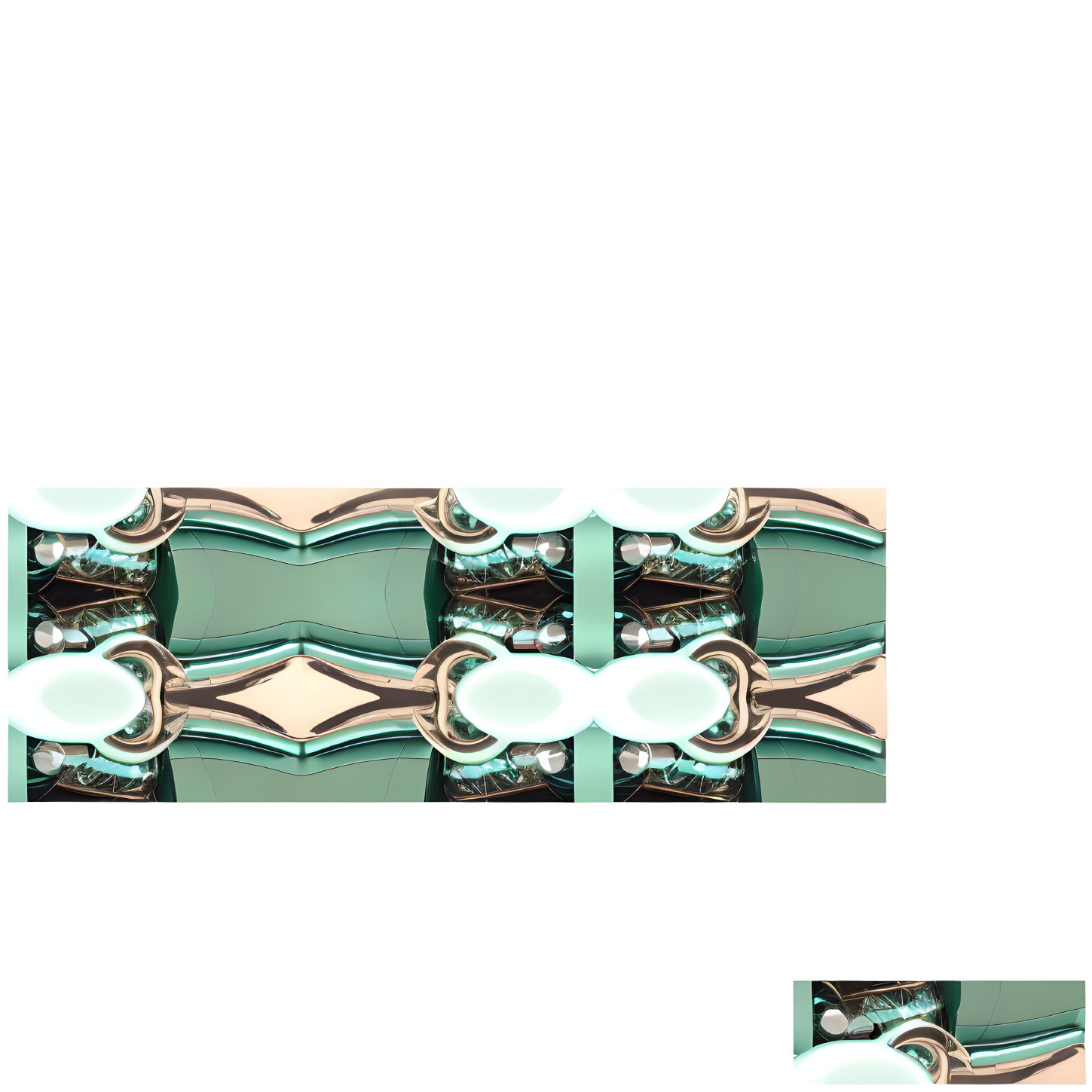 Fractal Artwork: Metallic Chains and Turquoise Glass on White