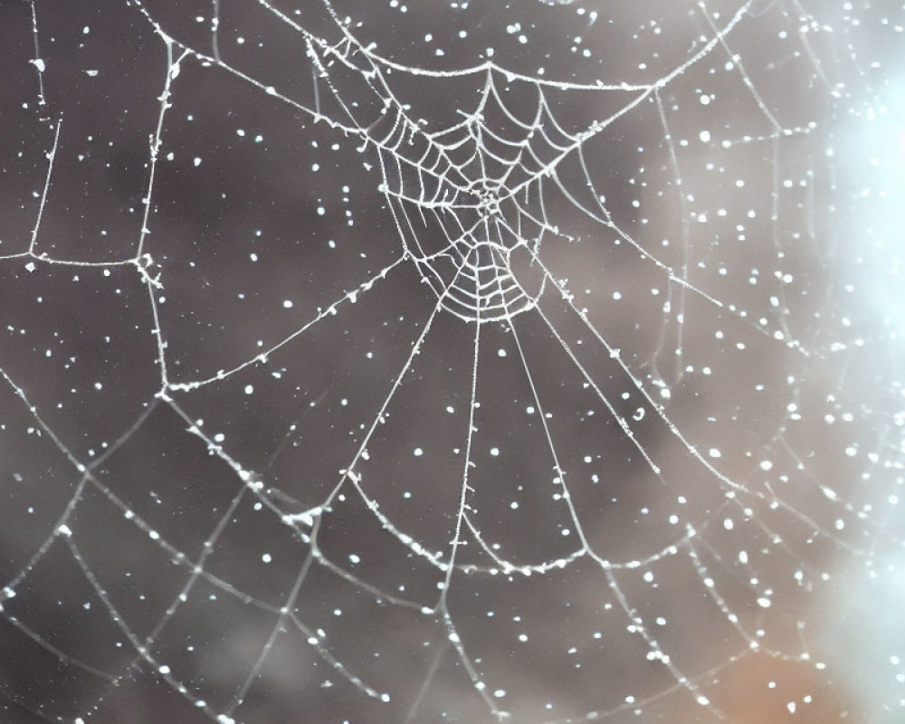 Detailed Close-Up of Dew-Covered Spider Web Patterns