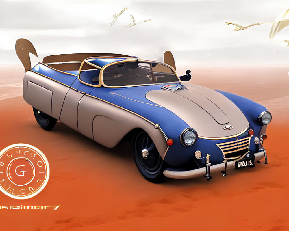 Classic Design Elements on Retro-Futuristic Car in Sandy Terrain