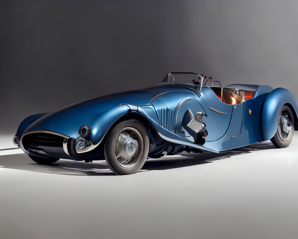 Vintage Blue Roadster with Classic Design on Grey Background