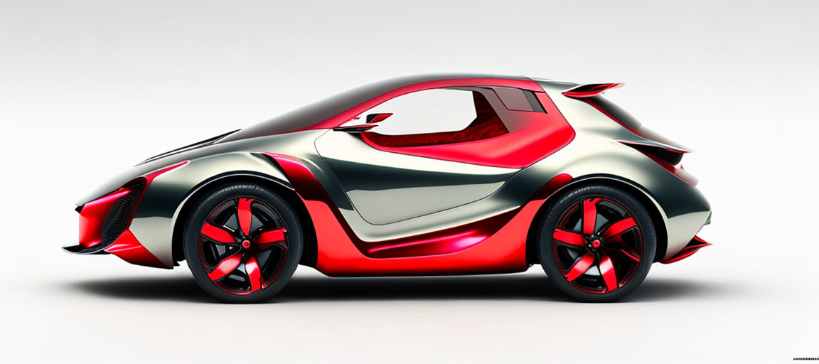 Sleek Silver and Red Futuristic Concept Car Design