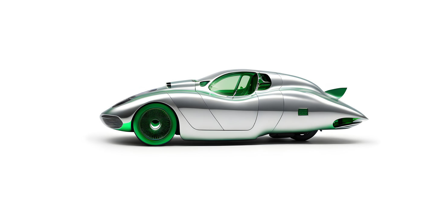 Sleek Silver Futuristic Sports Car with Green Accents