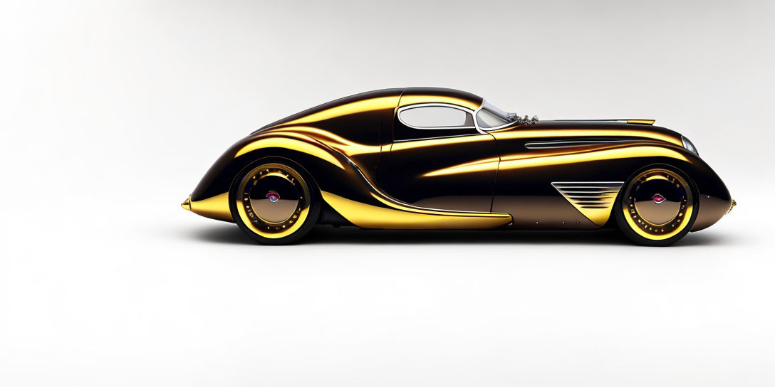 Vintage-Inspired Black and Gold Car with Streamlined Design