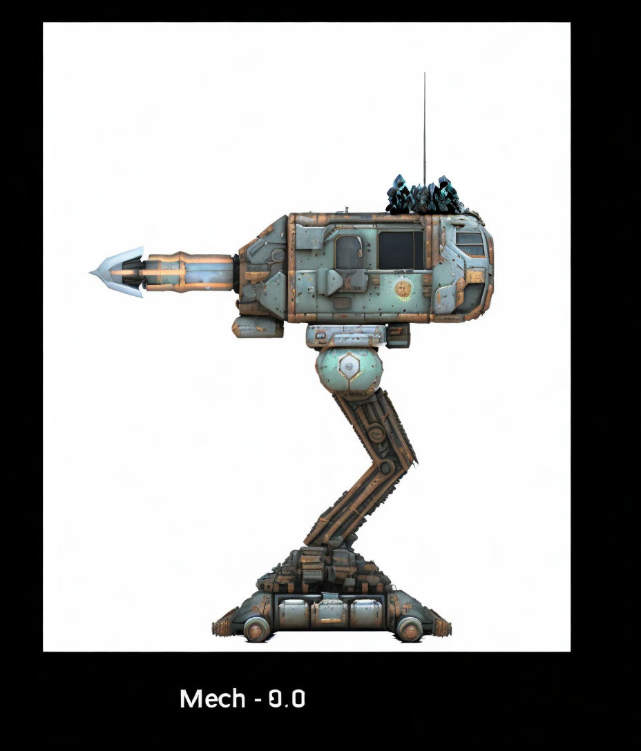 Single-legged mech with arm cannon and antenna array depicted.