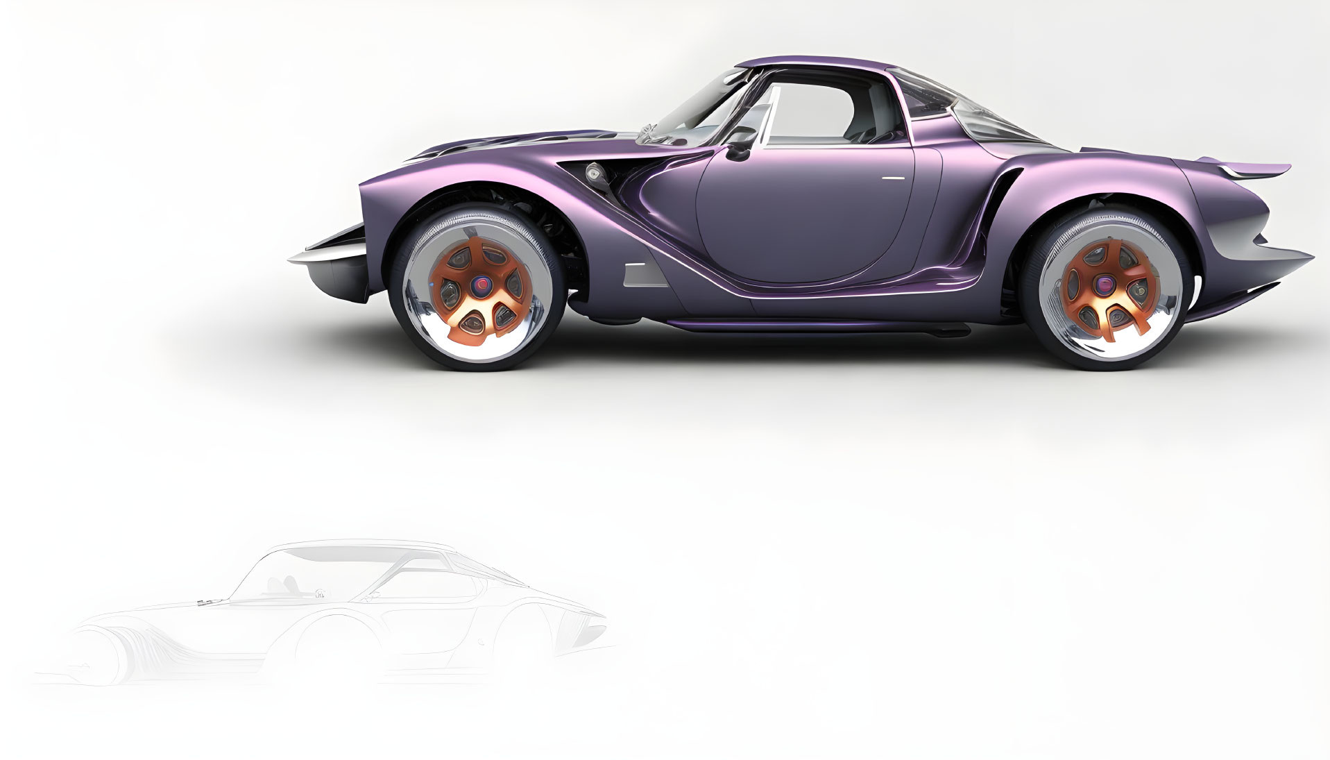 Purple Sports Car with Orange-Rimmed Wheels Next to Sketch