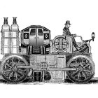 Vintage Steam Engine Illustration with Formal Attire Operator