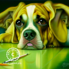 Beagle with soulful eyes and droopy ears on green background