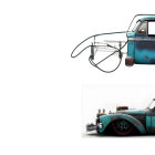 Teal and Black Hot Rod with Oversized Engine and Retro Styling