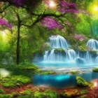 Lush Fantasy Forest with Colorful Flora and Magical Lights