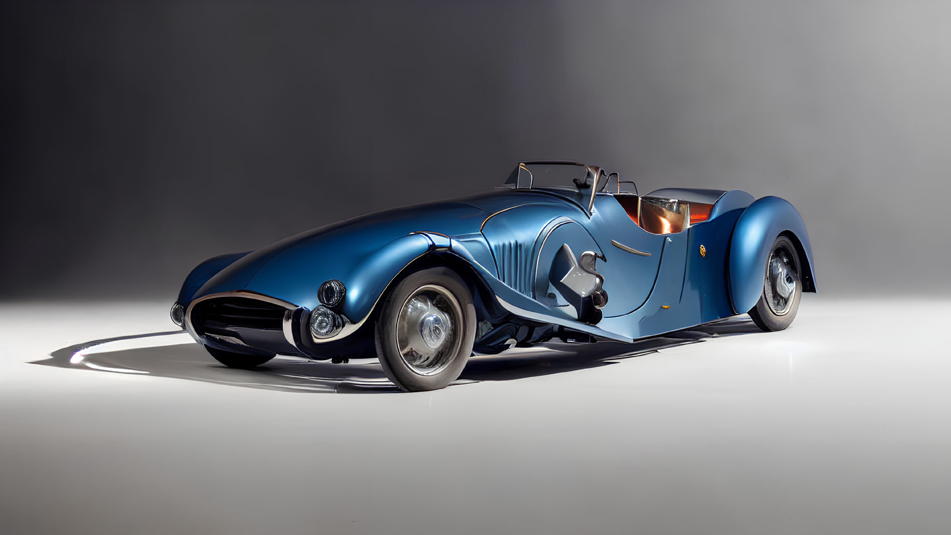 Vintage Blue Roadster with Classic Design on Grey Background