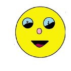 Yellow smiley face with blue eyes and black smiling mouth on white background