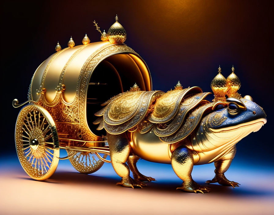 Golden ornate frog carriage against warm gradient background