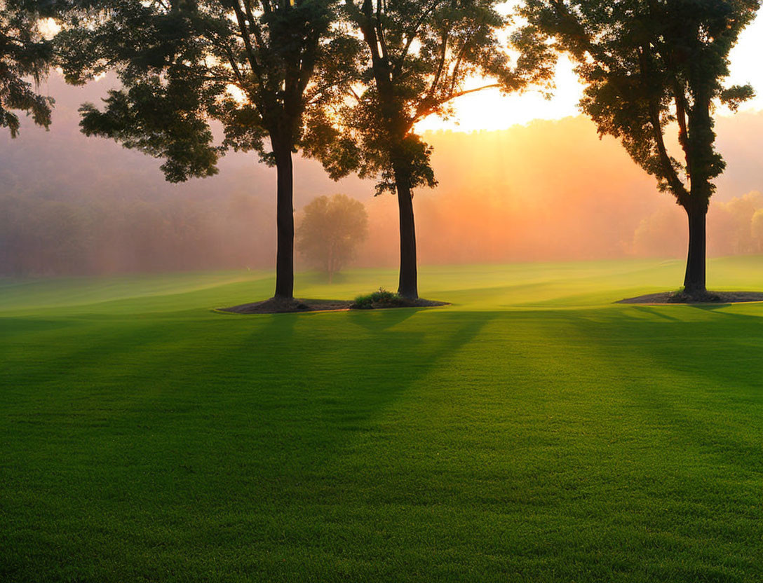 Tranquil Sunrise Scene on Golf Course