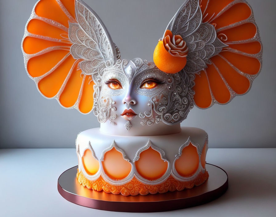 Elaborate Masquerade Mask Motif Cake with Ornate Icing Details