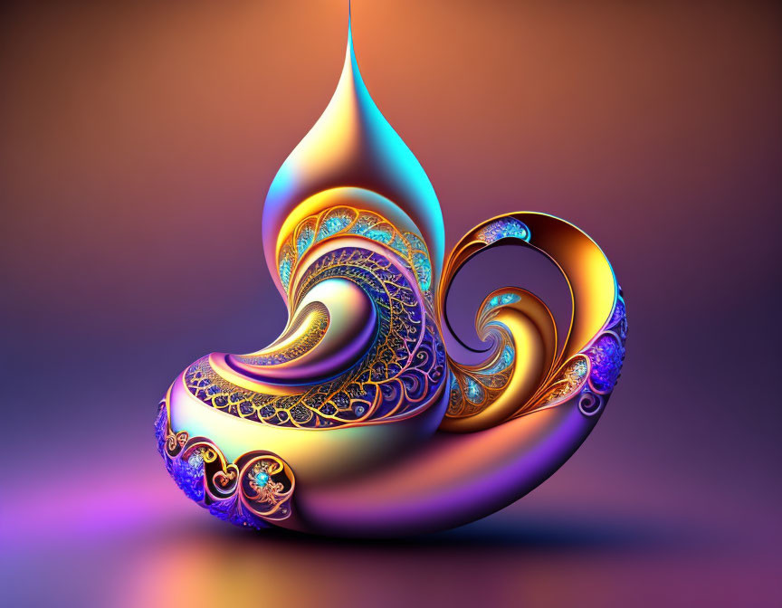 Colorful 3D abstract swirl pattern in purple and orange hues