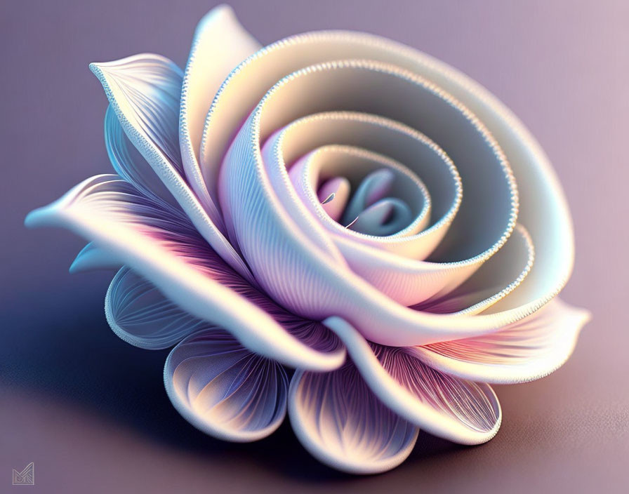 Stylized rose with pastel-colored petals on soft purple background