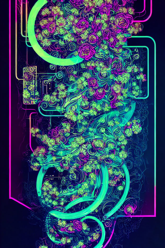 Neon abstract floral patterns in electric colors