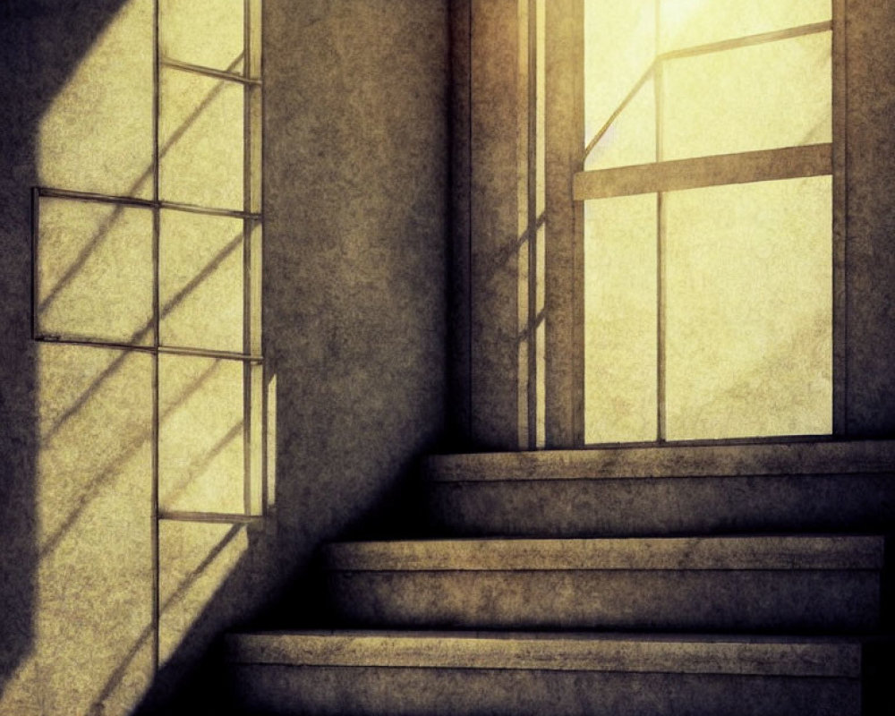 Sunlight Shadows on Staircase in Building