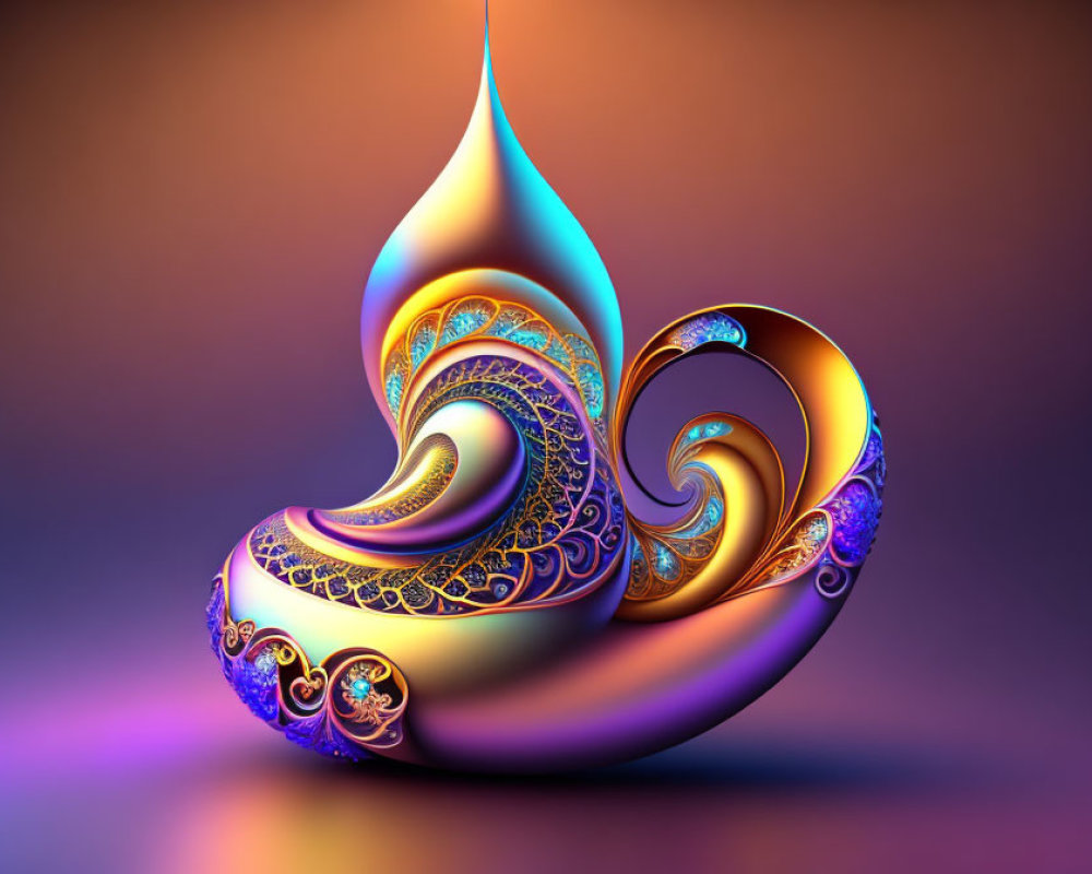 Colorful 3D abstract swirl pattern in purple and orange hues