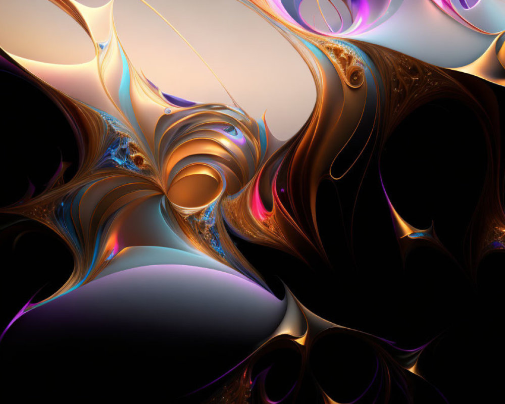 Swirling Gold, Brown, and Blue Fractal Art on Gradient Background