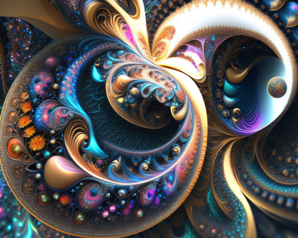 Colorful Spiral and Spherical Fractal Design with Vibrant Patterns