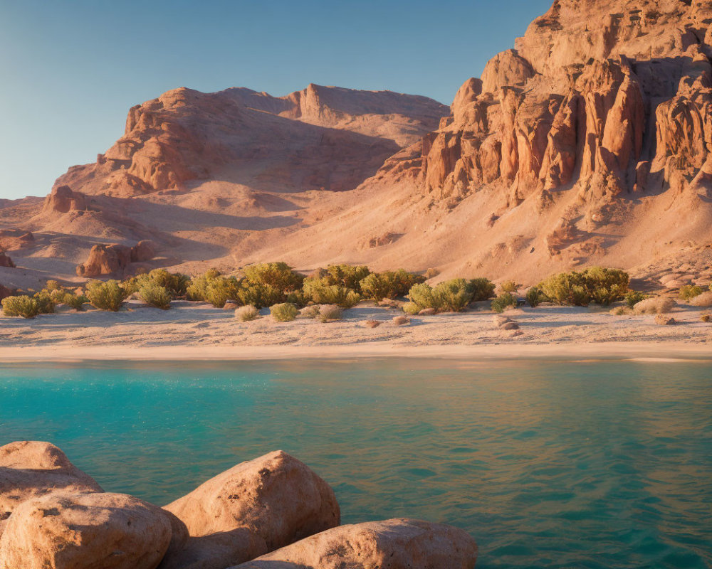 Tranquil Turquoise Lake Surrounded by Mountains