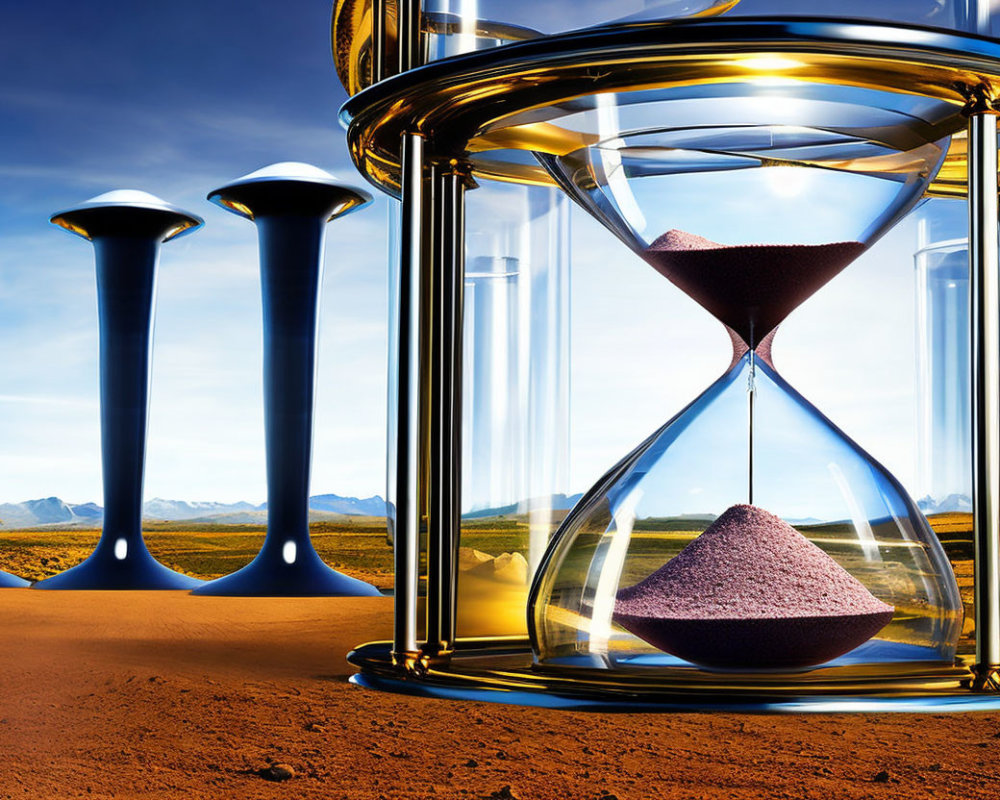 Large Purple Sand Hourglass in Desert with Roman Numeral II Sky