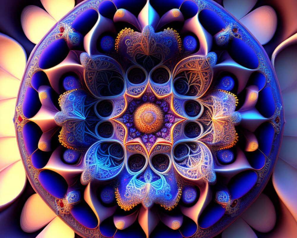 Intricate Cool and Warm Colored Fractal Mandala Design