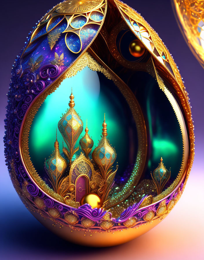 Intricate Decorative Egg with Fantasy Palace Design