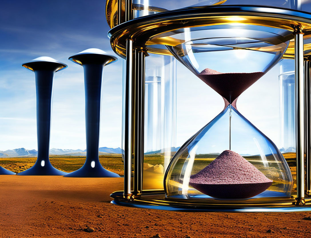 Large Purple Sand Hourglass in Desert with Roman Numeral II Sky