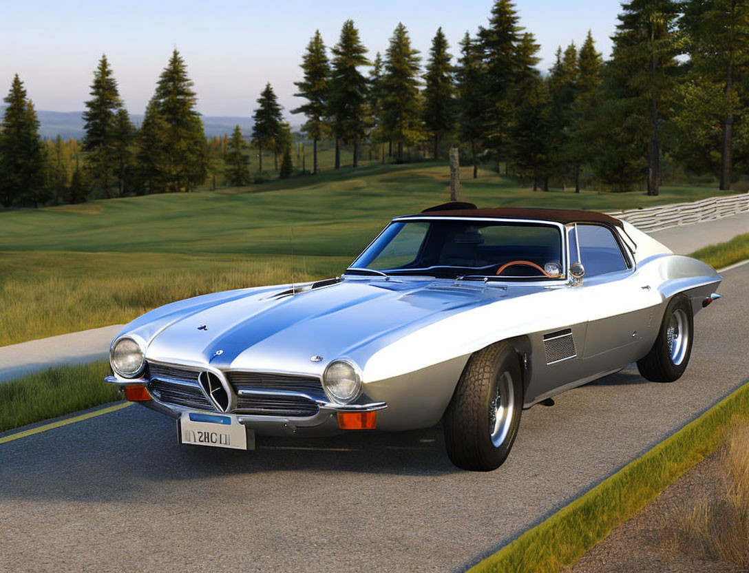 Vintage Mercedes-Benz 300SL with gull-wing doors at sunset