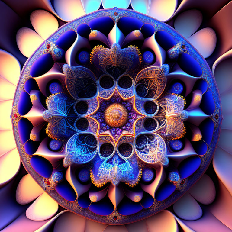 Intricate Cool and Warm Colored Fractal Mandala Design