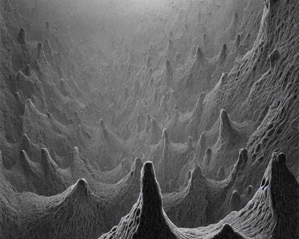 Detailed Monochrome Microscopic Landscape with Alien Terrain and Intricate Textures