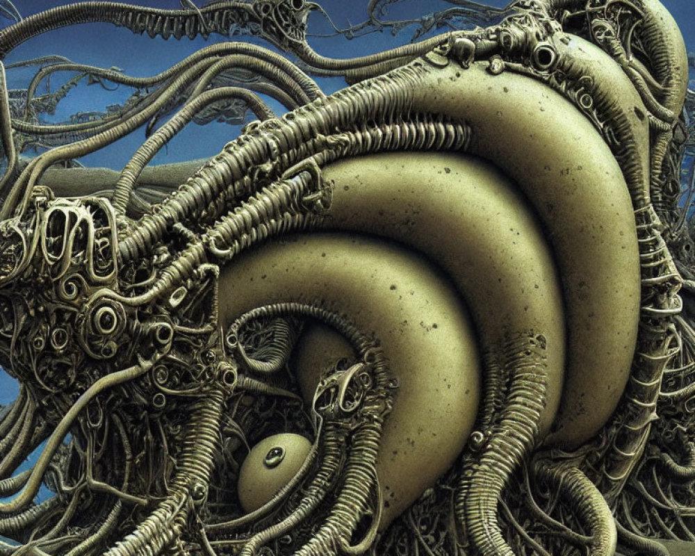 Biomechanical landscape with organic shapes and mechanical parts