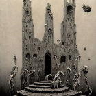 Detailed Gothic Landscape Drawing with Haunting Figures