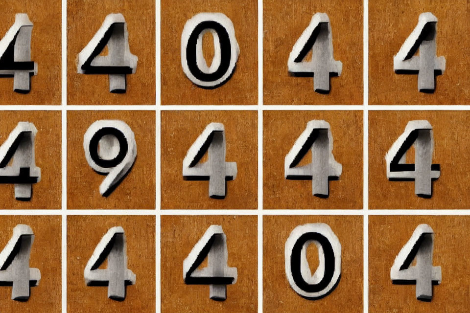 Grid of 12 Metallic Number Tiles on Textured Brown Background